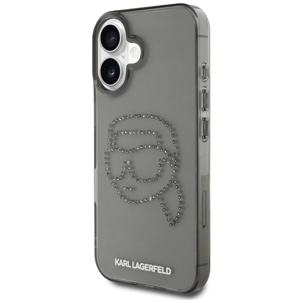 Калъф за Apple iPhone 16, Karl Lagerfeld, IML Rhinestones Karl's Head, Черен