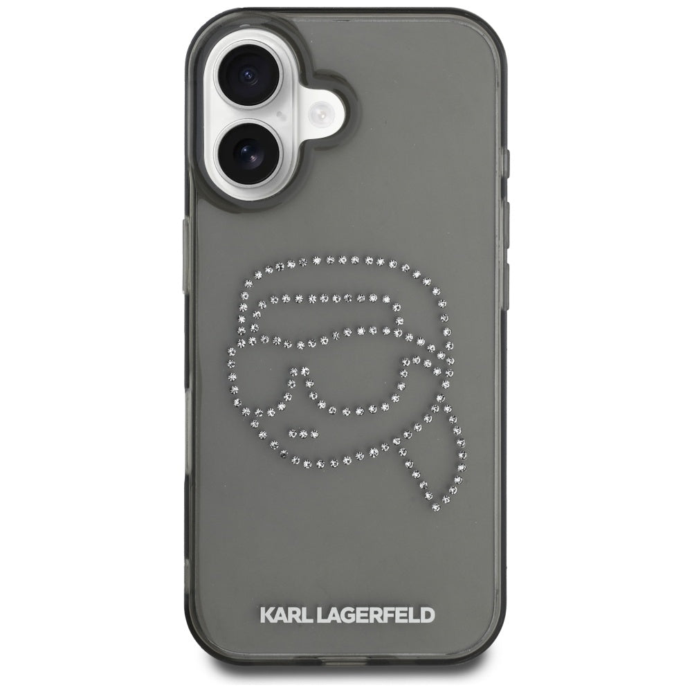 Калъф за Apple iPhone 16, Karl Lagerfeld, IML Rhinestones Karl's Head, Черен