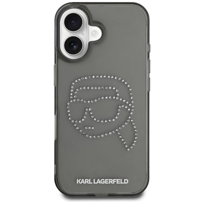 Калъф за Apple iPhone 16, Karl Lagerfeld, IML Rhinestones Karl's Head, Черен
