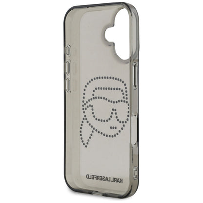 Калъф за Apple iPhone 16, Karl Lagerfeld, IML Rhinestones Karl's Head, Черен