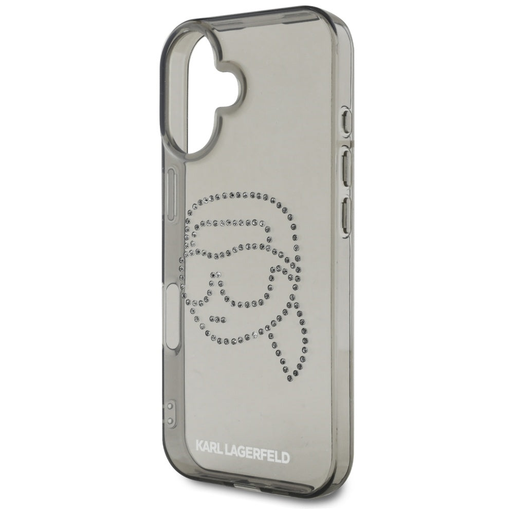 Калъф за Apple iPhone 16, Karl Lagerfeld, IML Rhinestones Karl's Head, Черен