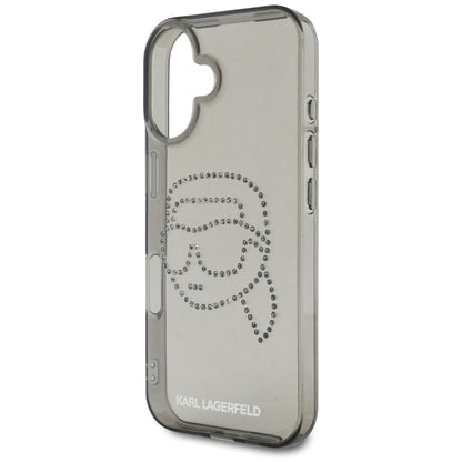 Калъф за Apple iPhone 16, Karl Lagerfeld, IML Rhinestones Karl's Head, Черен