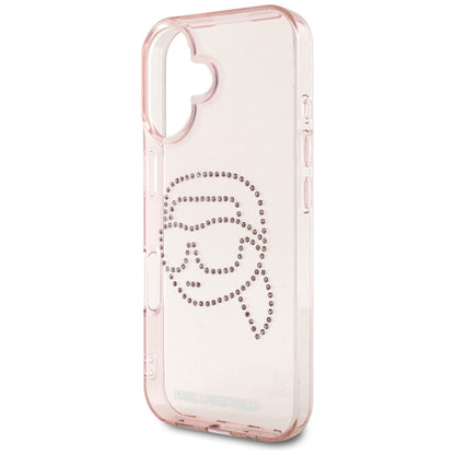Калъф за Apple iPhone 16, Karl Lagerfeld, IML Rhinestones Karl's Head, Розов