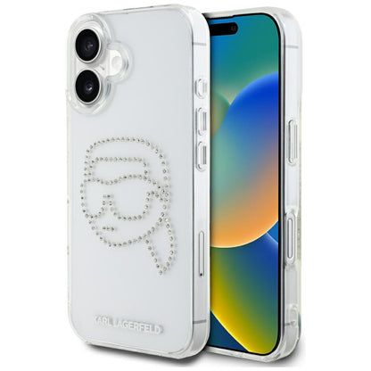 Калъф за Apple iPhone 16, Karl Lagerfeld, IML Rhinestones Karl's Head, Прозрачен