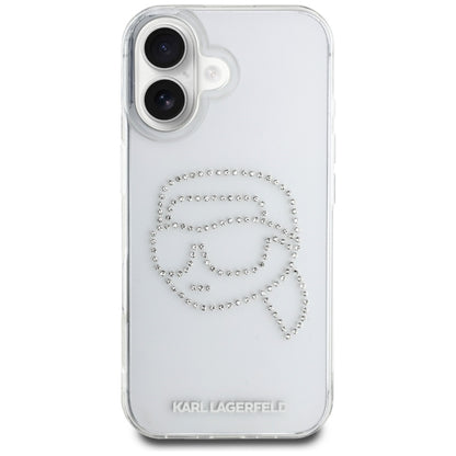 Калъф за Apple iPhone 16, Karl Lagerfeld, IML Rhinestones Karl's Head, Прозрачен