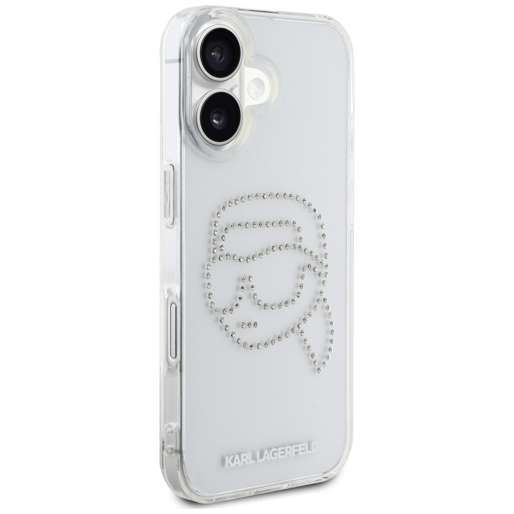 Калъф за Apple iPhone 16, Karl Lagerfeld, IML Rhinestones Karl's Head, Прозрачен