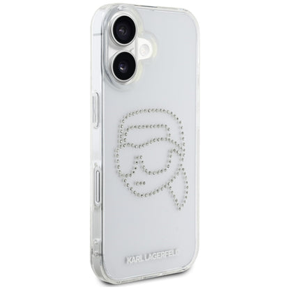Калъф за Apple iPhone 16, Karl Lagerfeld, IML Rhinestones Karl's Head, Прозрачен
