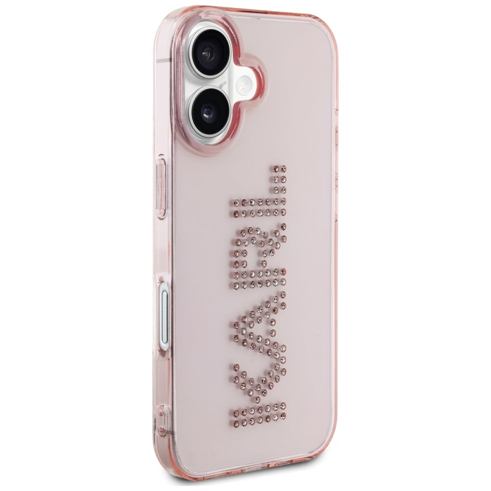 Калъф за Apple iPhone 16, Karl Lagerfeld, IML Rhinestones Pink Logo, Розов