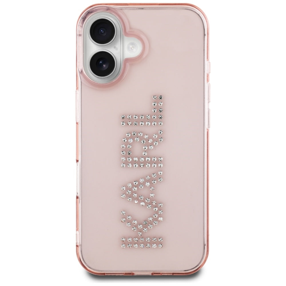Калъф за Apple iPhone 16, Karl Lagerfeld, IML Rhinestones Pink Logo, Розов