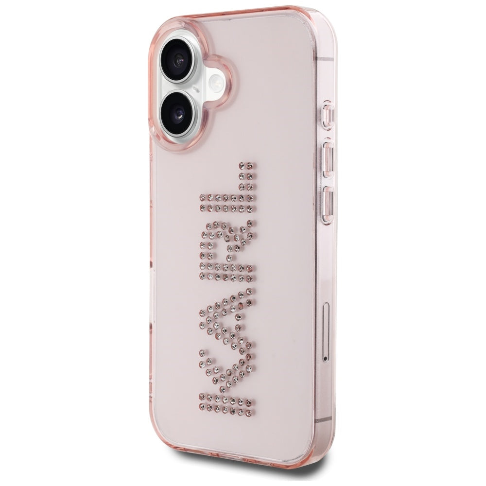 Калъф за Apple iPhone 16, Karl Lagerfeld, IML Rhinestones Pink Logo, Розов