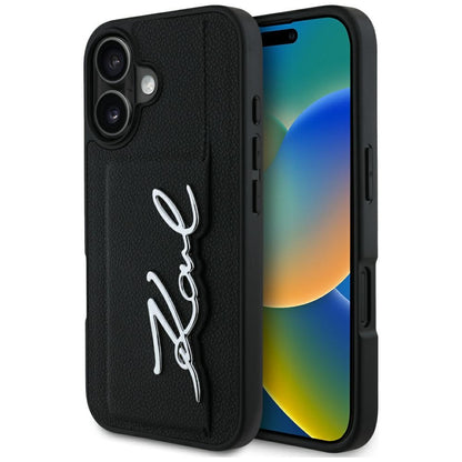 Калъф за Apple iPhone 16, Karl Lagerfeld, Metal Signature, Черен