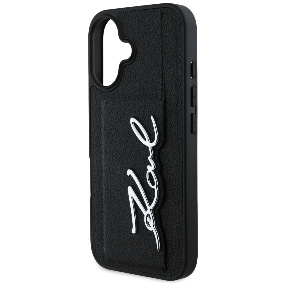 Калъф за Apple iPhone 16, Karl Lagerfeld, Metal Signature, Черен