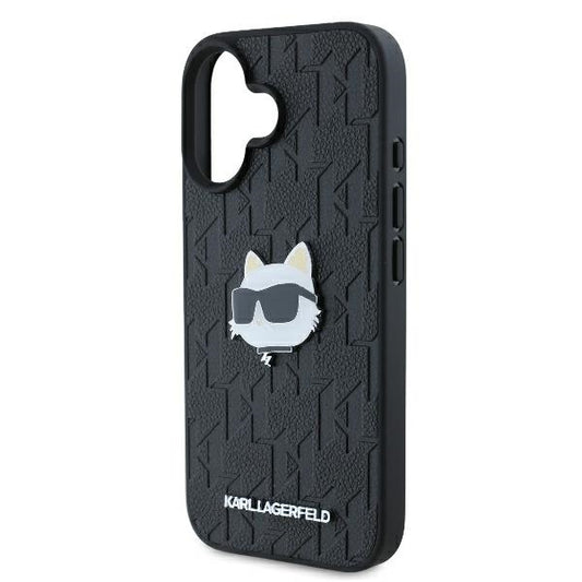 Калъф за Apple iPhone 16, Karl Lagerfeld, Monogram Choupette's Head, Черен