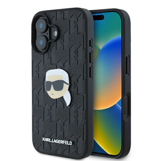 Калъф за Apple iPhone 16, Karl Lagerfeld, Monogram Karl's Head, Черен