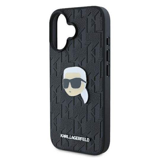 Калъф за Apple iPhone 16, Karl Lagerfeld, Monogram Karl's Head, Черен