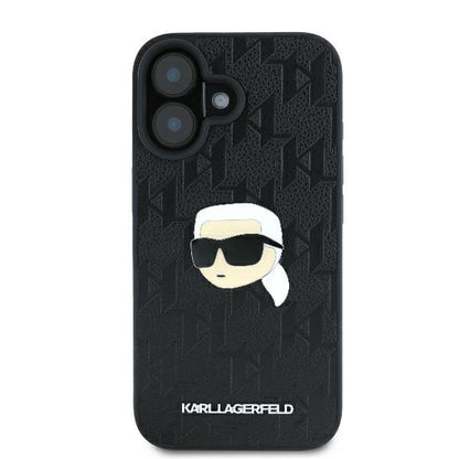 Калъф за Apple iPhone 16, Karl Lagerfeld, Monogram Karl's Head, Черен