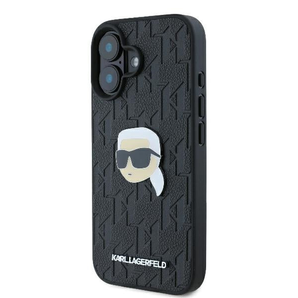 Калъф за Apple iPhone 16, Karl Lagerfeld, Monogram Karl's Head, Черен