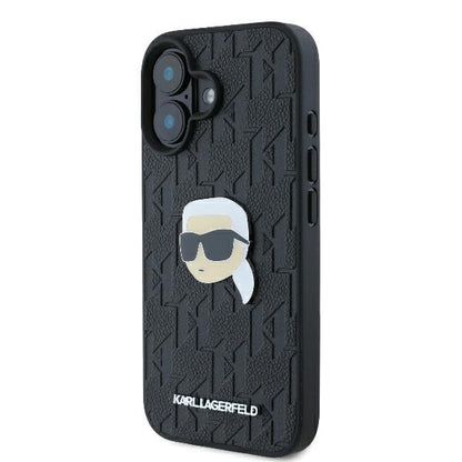 Калъф за Apple iPhone 16, Karl Lagerfeld, Monogram Karl's Head, Черен