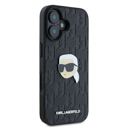 Калъф за Apple iPhone 16, Karl Lagerfeld, Monogram Karl's Head, Черен