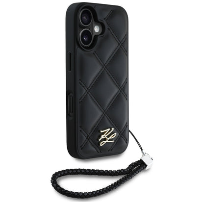 Калъф за Apple iPhone 16, Karl Lagerfeld, Quilted Initial Logo & Chain Strap, Черен