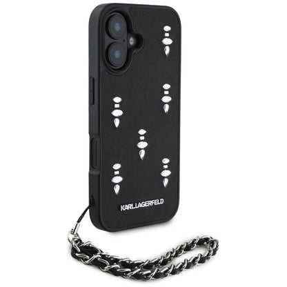 Калъф за Apple iPhone 16, Karl Lagerfeld, Saffiano Crystals & Charm, Черен
