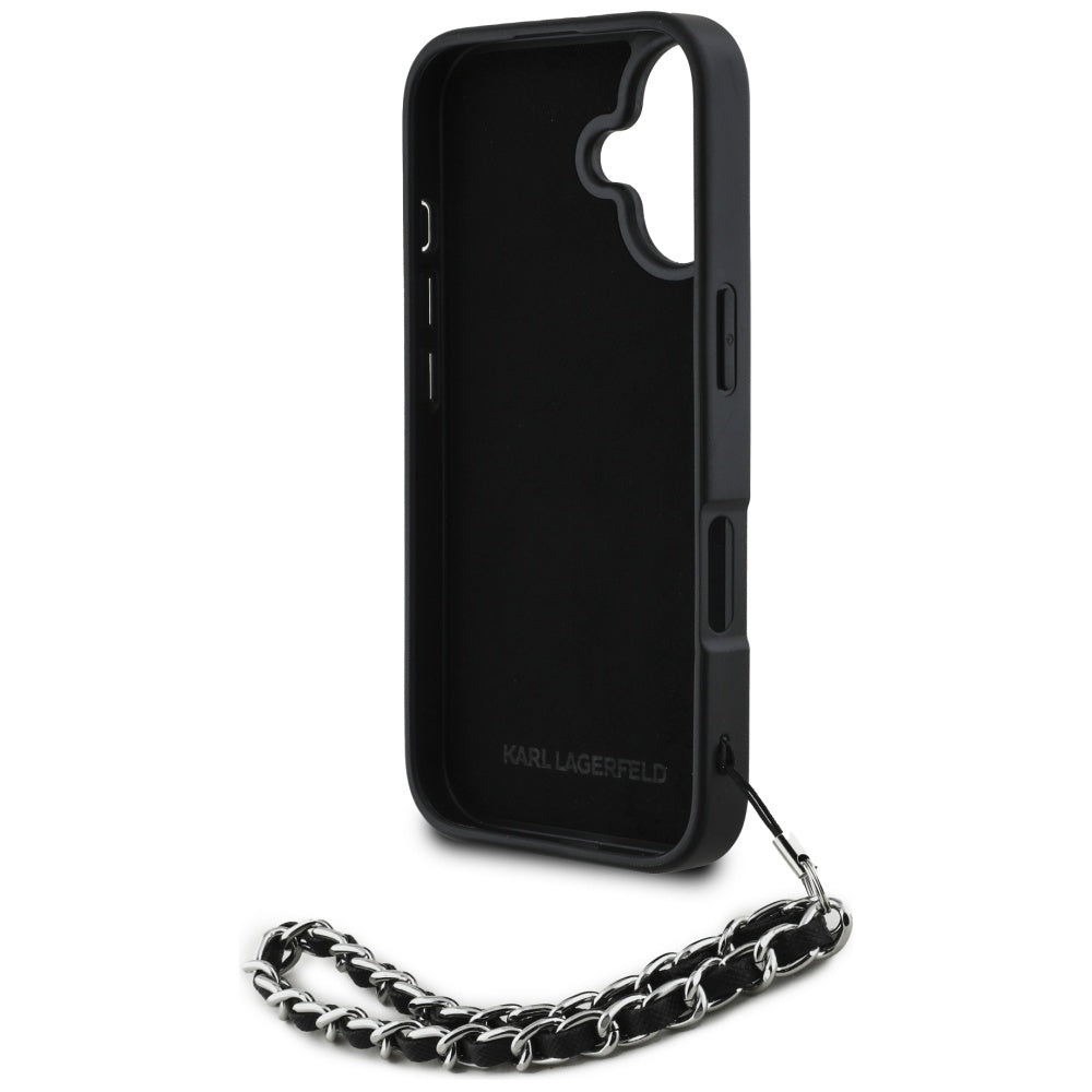 Калъф за Apple iPhone 16, Karl Lagerfeld, Saffiano Crystals & Charm, Черен