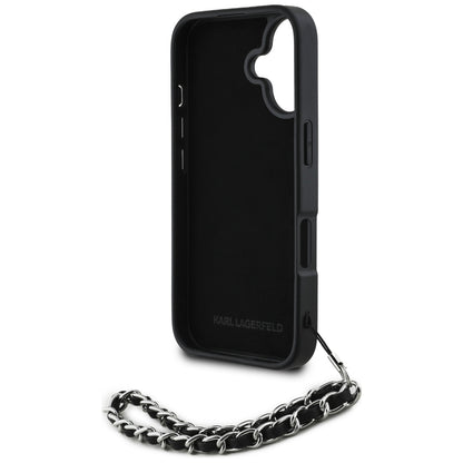 Калъф за Apple iPhone 16, Karl Lagerfeld, Saffiano Crystals & Charm, Черен