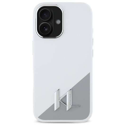 Калъф за Apple iPhone 16, Karl Lagerfeld, Silicone White Shadow Metal Initial, Бял