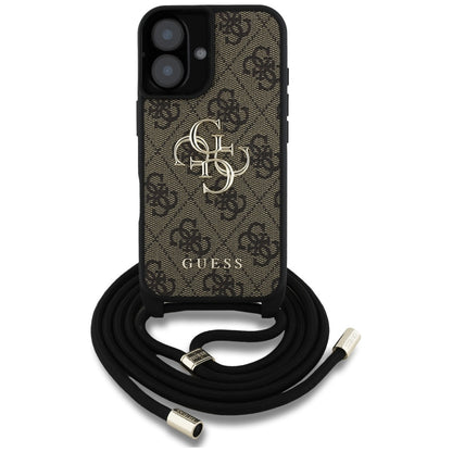 Калъф за Apple iPhone 16 Plus, Guess, 4G CBDY Big Logo with Cord Strap, Кафяв