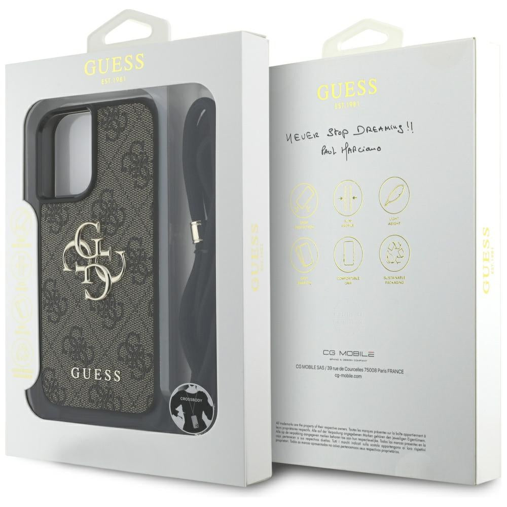 Калъф за Apple iPhone 16 Plus, Guess, 4G CBDY Big Logo with Cord Strap, Кафяв
