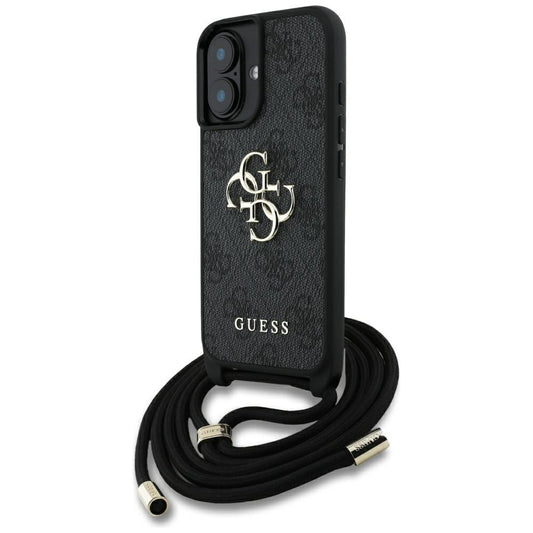 Калъф за Apple iPhone 16 Plus, Guess, 4G CBDY Big Logo with Cord Strap, Черен