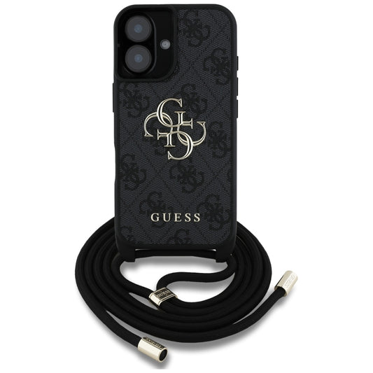 Калъф за Apple iPhone 16 Plus, Guess, 4G CBDY Big Logo with Cord Strap, Черен