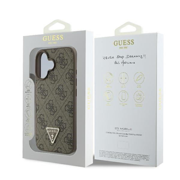 Калъф за Apple iPhone 16 Plus, Guess, 4G Triangle Strass, Кафяв