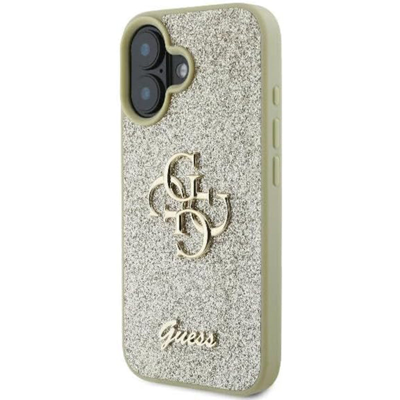 Калъф за Apple iPhone 16 Plus, Guess, Fixed Glitter Big 4G, Златист