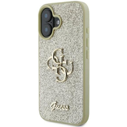 Калъф за Apple iPhone 16 Plus, Guess, Fixed Glitter Big 4G, Златист