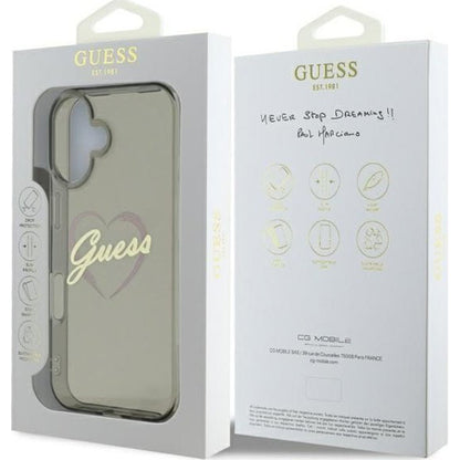 Калъф за Apple iPhone 16 Plus, Guess, IML Heart, Черен