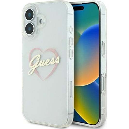 Калъф за Apple iPhone 16 Plus, Guess, IML Heart, Прозрачен