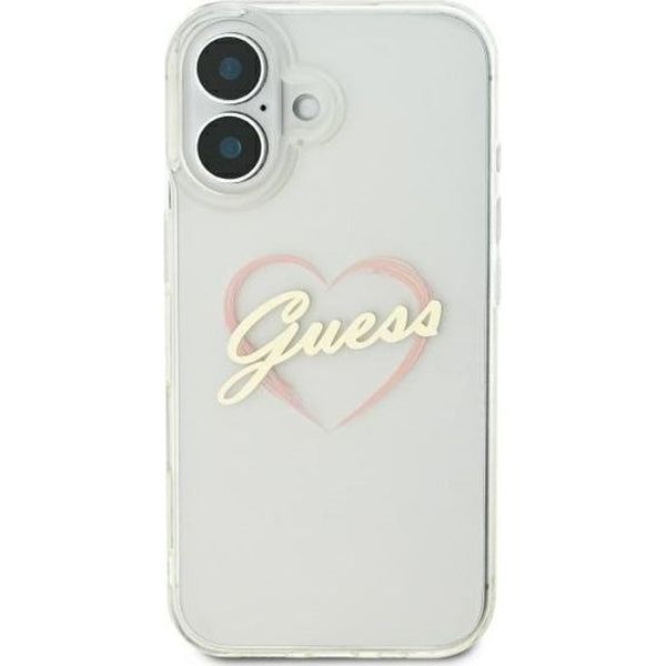 Калъф за Apple iPhone 16 Plus, Guess, IML Heart, Прозрачен