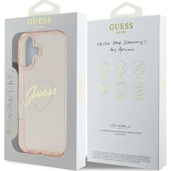 Калъф за Apple iPhone 16 Plus, Guess, IML Heart, Прозрачен