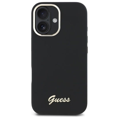 Калъф за Apple iPhone 16 Plus, Guess, Script Metal Logo & Frame, Черен