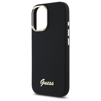 Калъф за Apple iPhone 16 Plus, Guess, Script Metal Logo & Frame, Черен
