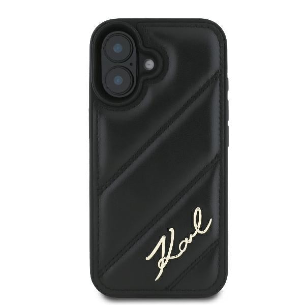 Калъф за Apple iPhone 16 Plus, Karl Lagerfeld, Diagonal Quilted Script, Черен