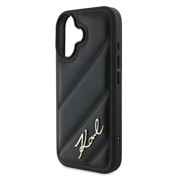 Калъф за Apple iPhone 16 Plus, Karl Lagerfeld, Diagonal Quilted Script, Черен