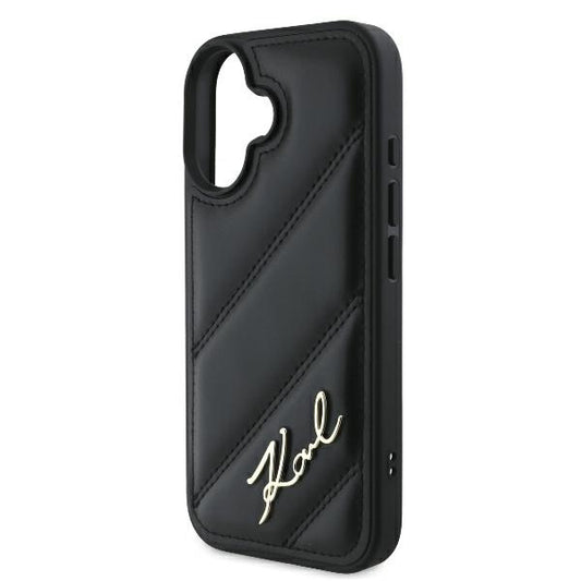 Калъф за Apple iPhone 16 Plus, Karl Lagerfeld, Diagonal Quilted Script, Черен
