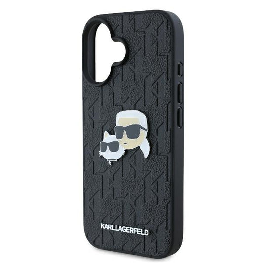 Калъф за Apple iPhone 16 Plus, Karl Lagerfeld, Monogram Karl & Choupette's Heads, Черен