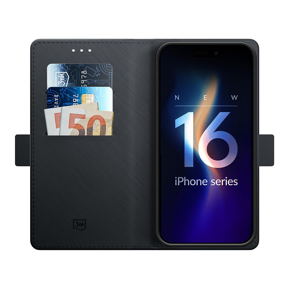 Калъф за Apple iPhone 16 Pro, 3MK, Wallet, Черен