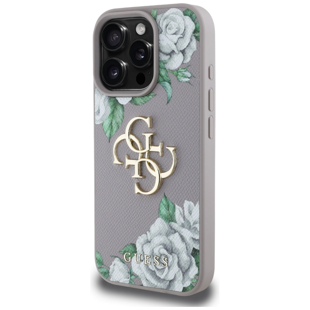 Калъф за Apple iPhone 16 Pro, Guess, 4G Grained Roses Big Logo, Лилав