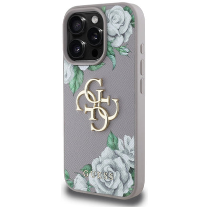 Калъф за Apple iPhone 16 Pro, Guess, 4G Grained Roses Big Logo, Лилав
