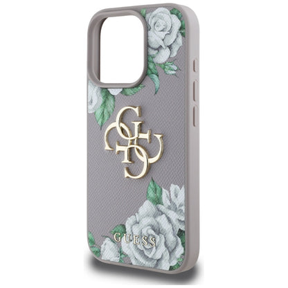 Калъф за Apple iPhone 16 Pro, Guess, 4G Grained Roses Big Logo, Лилав
