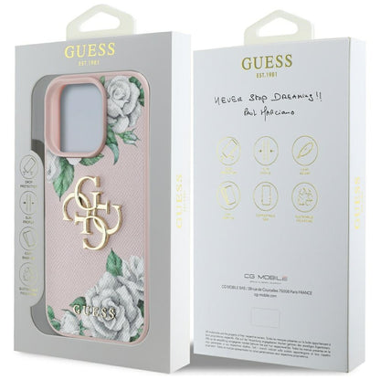 Калъф за Apple iPhone 16 Pro, Guess, 4G Grained Roses Big Logo, Розов
